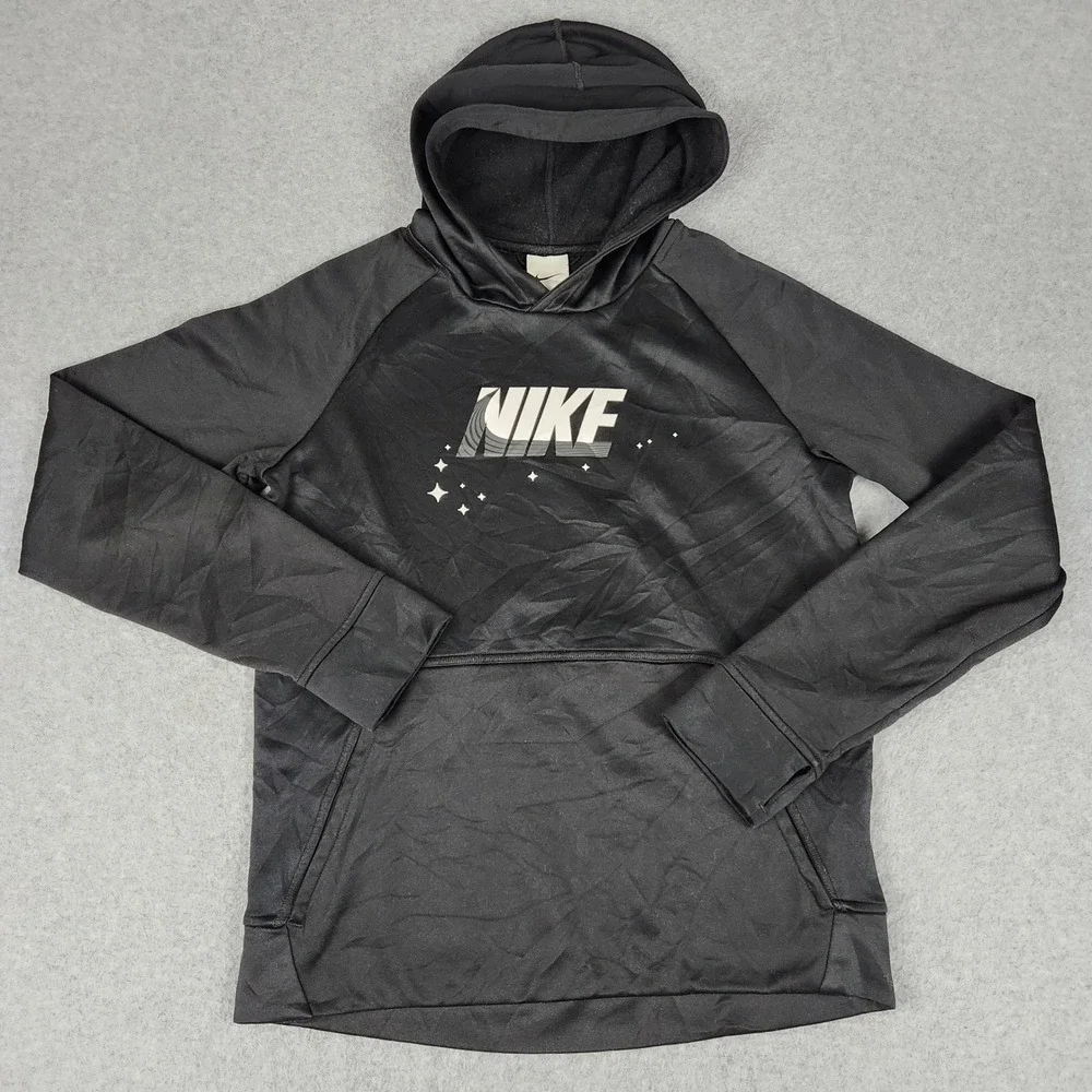 Nike Hoodie Kids L Black‎ Therma-FIT Star Spell Out Logo Fleece Lined Pullover